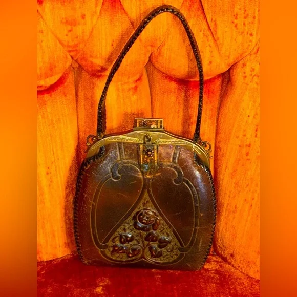 VTG Justin Leather Co Purse Art Nouveau Hand Tooled Leather Turnloc Clasp 1921​
